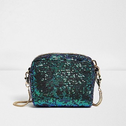 river island green sequin mini cross body bag – going out bags – glitzy party accessories – sparkly evening clutch - flipped