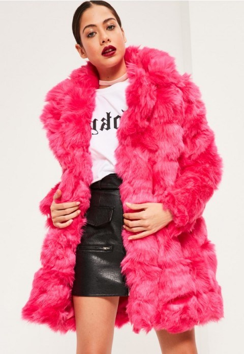 Missguided hot pink bubble faux fur coat. Fun fashion | glamour | fluffy coats | glamorous outerwear | winter style - flipped