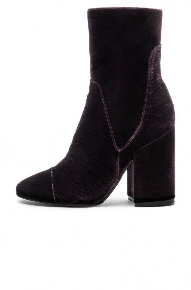 KENDALL + KYLIE BROOKE BOOTIE in prugna. Purple velvet booties | winter footwear | chunky heeled ankle boots | trending winter fashion - flipped
