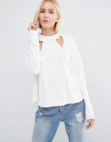 Lost Ink Frill Neck Top With Cut Outs ~ pretty cream tops ~ cool weekend style