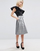 Lost Ink Metallic A-Line Skirt ~ silver statement skirts ~ stylish fashion ~ style