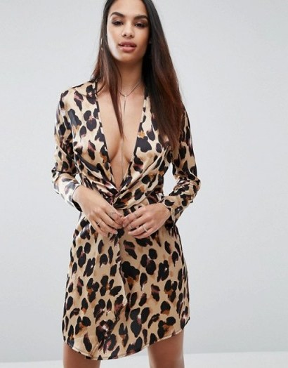 Missguided Leopard Print Wrap Dress. Plunge front dresses | deep V neckline | going out glamour | glamorous fashion - flipped