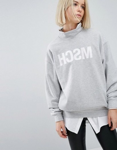 Moss Copenhagen Oversized High Neck Sweatshirt With Front Logo ~ grey sweatshirts ~ casual weekend style ~ cool & relaxed fashion ~ - flipped