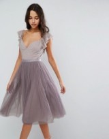 Needle & Thread Swan Tulle Midi Dress With Frill Sleeve ~ lavender dresses ~ pretty prom style ~ feminine & floaty ~ dressed up ~ dressy fashion