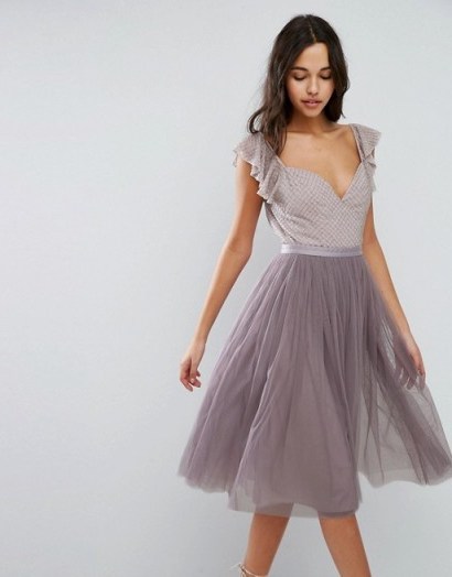 Needle & Thread Swan Tulle Midi Dress With Frill Sleeve ~ lavender dresses ~ pretty prom style ~ feminine & floaty ~ dressed up ~ dressy fashion - flipped