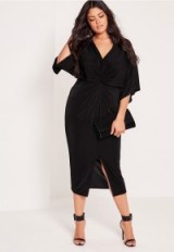 missguided plus size slinky kimono midi dress black. LBD | oriental style evening dresses | curvy fashion | wide sleeved | going out glamour