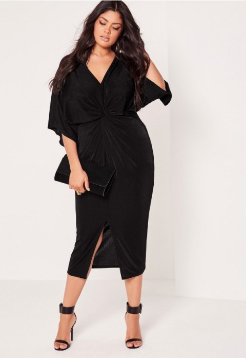 missguided plus size slinky kimono midi dress black. LBD | oriental style evening dresses | curvy fashion | wide sleeved | going out glamour - flipped