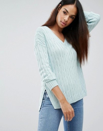 Polo Ralph Lauren Classic Cable V Neck Knit Jumper in foster green. Luxe style knitwear | casual chic | V neck sweaters | side slit jumpers | knitted fashion - flipped