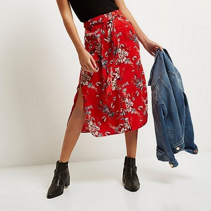 River Island Red floral print shirt skirt ~ stylish skirts ~ style ~ fashion - flipped
