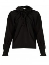 STELLA MCCARTNEY Ruffled silk-crepe blouse. Black ruffle neck blouses | designer tops | luxe fashion