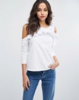 Vero Moda Cold Shoulder Frill Detail Blouse ~ white ruffled tops ~ frilled blouses ~ cool weekend style ~ pretty & feminine