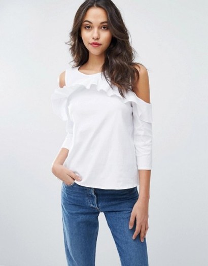 Vero Moda Cold Shoulder Frill Detail Blouse ~ white ruffled tops ~ frilled blouses ~ cool weekend style ~ pretty & feminine - flipped