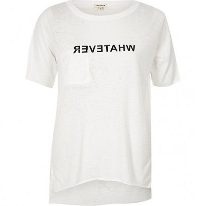 White word print T-shirt River Island – whatever! - flipped