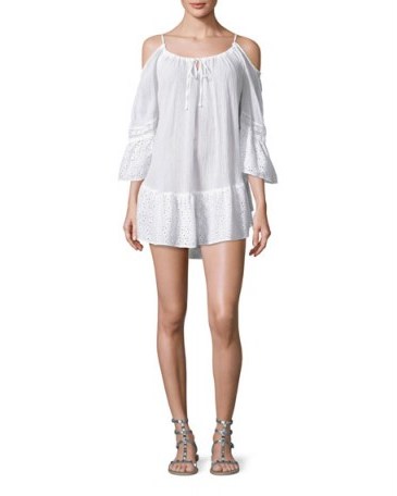 Ale by Alessandra Ibiza Cold-Shoulder Gauze Coverup Dress ~ white poolside cover ups ~ beach fashion ~ beachwear - flipped