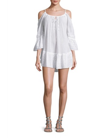 Ale by Alessandra Ibiza Cold-Shoulder Gauze Coverup Dress ~ white poolside cover ups ~ beach fashion ~ beachwear