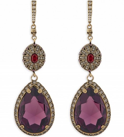 ALEXANDER MCQUEEN Purple Jewelled Drop Earrings ~ statement jewellery - flipped