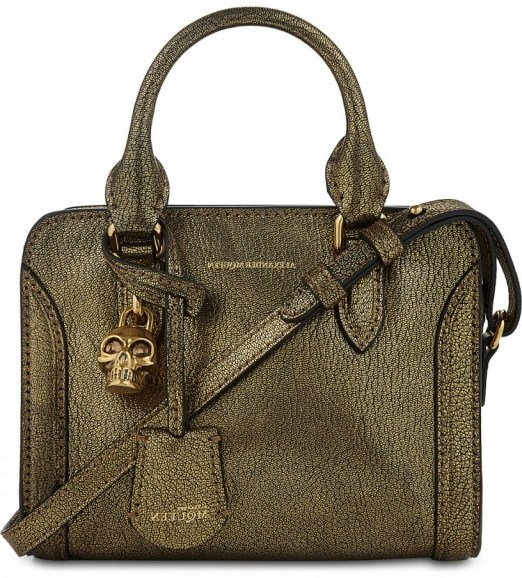 ALEXANDER MCQUEEN Padlock antique-gold metallic leather cross-body bag ~ designer bags ~ small handbags ~ luxe crossbody - flipped