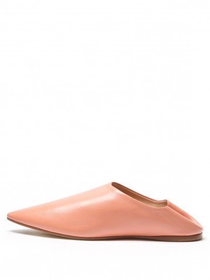 ACNE STUDIOS Amina backless salmon-pink leather slipper shoes. Luxe style flats | chic flat shoes | designer slippers | cool footwear | on-trend fashion - flipped