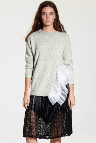 Storets Angellina 3-way Cut Out Tulle Sweater. Structured sweaters | feminine knitwear | statement jumpers | side slit pullovers | knitted fashion | stylish - flipped