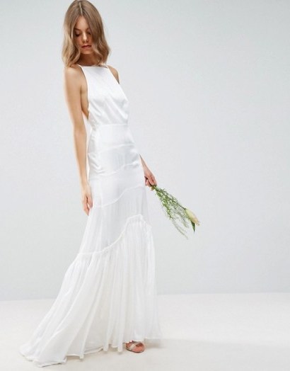 ASOS BRIDAL Cami Maxi Dress with Concertina Folding – long white wedding dresses – affordable occasion fashion – high neck – open back - flipped