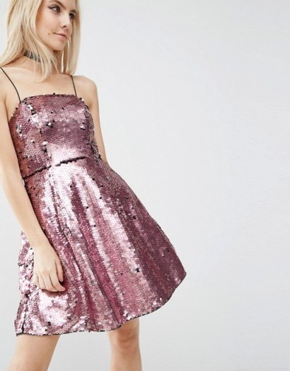 ASOS PETITE Pink Sequin Mini Prom Dress ~ sequined dresses ~ girly fashion - flipped