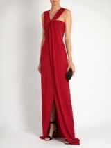 Mugler red asymmetric-neckline sleeveless gown – red carpet style gowns – special event fashion – long occasion dresses