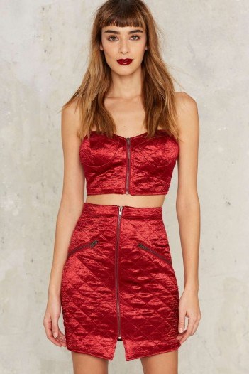 Big Love Satin Skirt ~ red quilted skirts ~ statement fashion - flipped