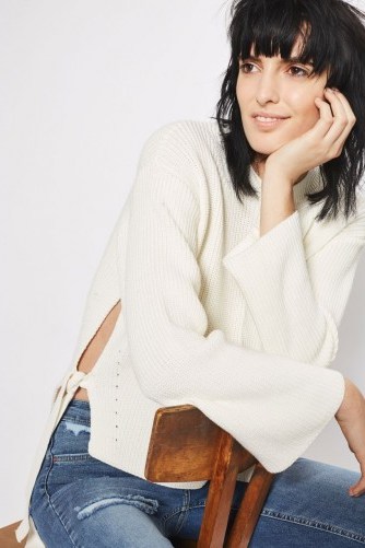 Topshop Boxy Ribbed Tie Side Jumper in ivory. On-trend knitwear | stylish jumpers | chic style sweaters | knitted fashion | neutral colours | neutrals - flipped