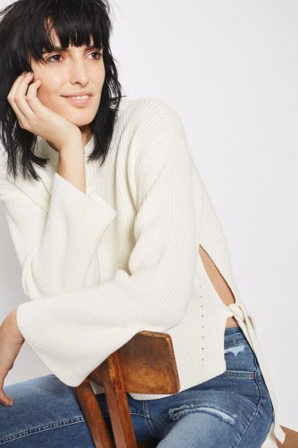 Topshop Boxy Ribbed Tie Side Jumper in ivory. On-trend knitwear | stylish jumpers | chic style sweaters | knitted fashion | neutral colours | neutrals