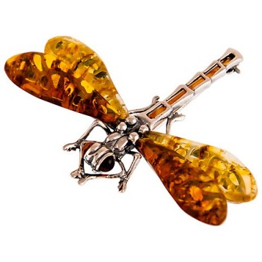 Be-Jewelled Dragonfly Brooch – silver and amber brooches – dragonflies – insect jewellery – insects - flipped