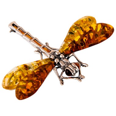Be-Jewelled Dragonfly Brooch – silver and amber brooches – dragonflies – insect jewellery – insects