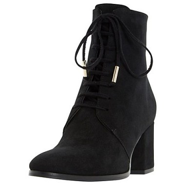 Dune Olita Lace Up Ankle Boots – black suede – chunky heel – block heeled footwear – winter footwear – stylish heels - flipped