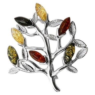 Goldmajor Amber Sterling Silver Tree Brooch – multi-colour brooches – accessories – jewellery - flipped
