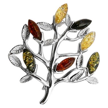 Goldmajor Amber Sterling Silver Tree Brooch – multi-colour brooches – accessories – jewellery