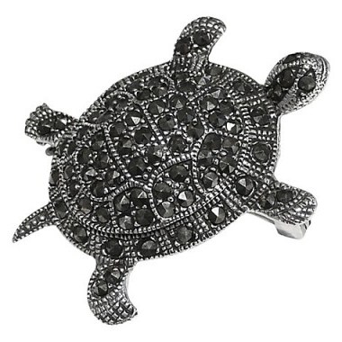 Goldmajor Marcasite Tortoise Brooch – animal brooches – cute reptile jewellery – stone jewelry – silver accessories - flipped