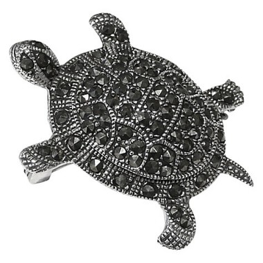 Goldmajor Marcasite Tortoise Brooch – animal brooches – cute reptile jewellery – stone jewelry – silver accessories