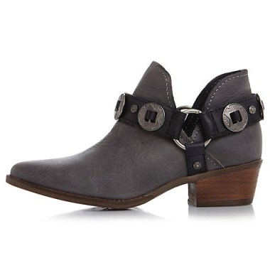 Steve Madden Aces Studded Ankle Boots – grey leather – western style boot – stylish casual winter footwear – block heeled – chunky mid heel - flipped