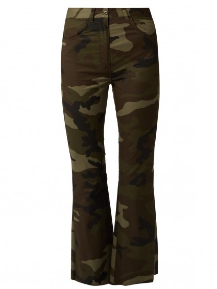 MM6 BY MAISON MARGIELA Camouflage-print flared cropped cotton trousers. Camo prints | casual designer pants | flares | flare leg | military inspired fashion - flipped