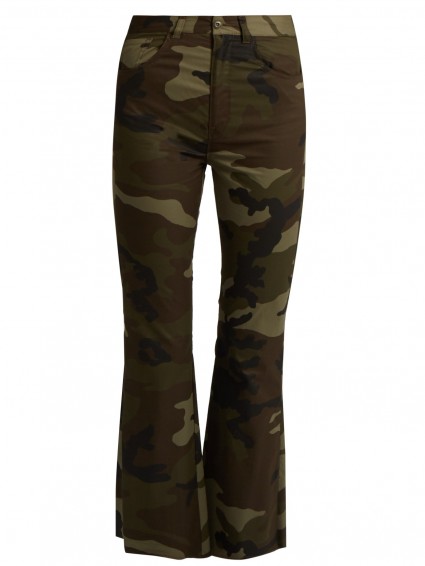 MM6 BY MAISON MARGIELA Camouflage-print flared cropped cotton trousers. Camo prints | casual designer pants | flares | flare leg | military inspired fashion