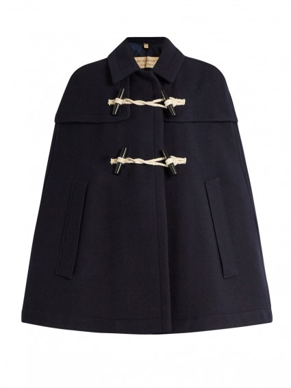 BURBERRY LONDON Capsmore navy blue wool and cashmere-blend duffle cape – designer capes – British made fashion – winter chic – designer outerwear