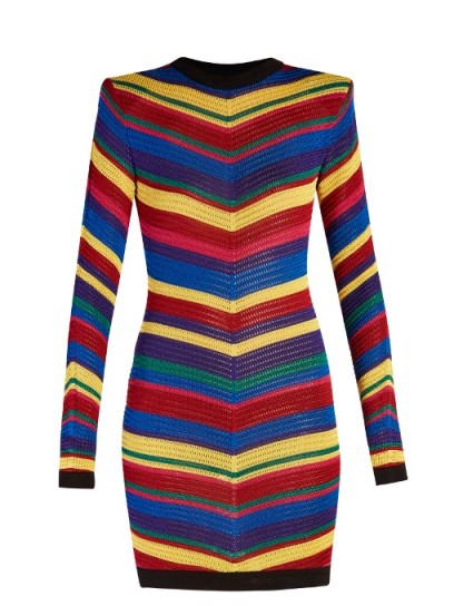 BALMAIN Chevron-striped knitted mini dress. Luxury knits | designer knitwear | knitted bodycon dresses