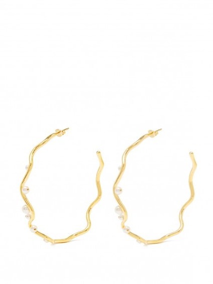 AURÉLIE BIDERMANN Cheyne Walk pearl & gold-plated earrings. Large hoops | freshwater pearls | designer jewellery | luxe style accessories - flipped