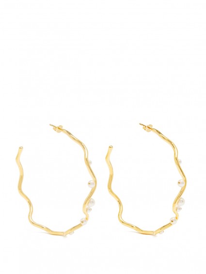 AURÉLIE BIDERMANN Cheyne Walk pearl & gold-plated earrings. Large hoops | freshwater pearls | designer jewellery | luxe style accessories