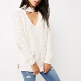 River Island Cream choker knit cable knit jumper – stylish jumpers – winter fashion – chic knitwear