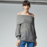 warehouse DEEP BARDOT MOHAIR JUMPER ~ grey off the shoulder jumpers ~ luxe style sweaters ~ on trend knitwear ~ casual weekend fashion ~ stylish & feminine