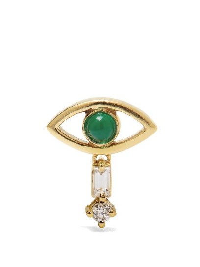 ILEANA MAKRI Diamond, emerald & yellow-gold earring. Small single earrings | luxe style jewellery | green stone jewelry | emeralds & diamonds - flipped