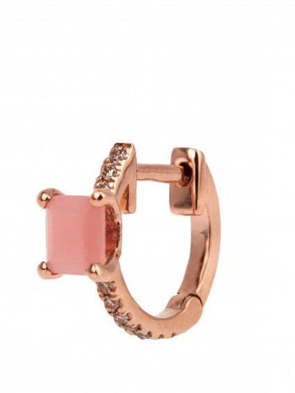 ELISE DRAY Diamond, quartz & pink-gold mini-hoop earring ~ single earrings ~ small hoops ~ 18kt pink gold jewellery ~ luxe accessories ~ luxury style ~ brown diamonds - flipped