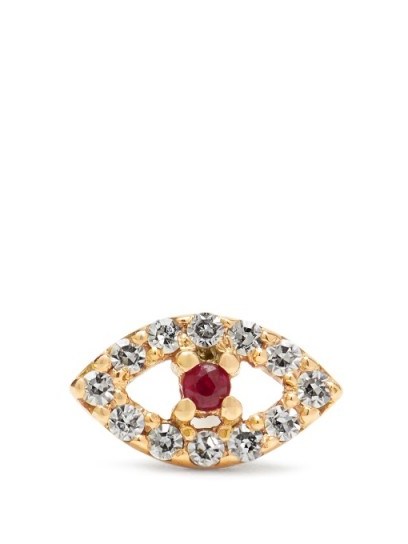 ILEANA MAKRI Diamond, ruby & rose-gold earring. Small neat single earrings | luxe stud earring | luxury style jewellery | rubies and diamonds | red gem stones jewelry - flipped
