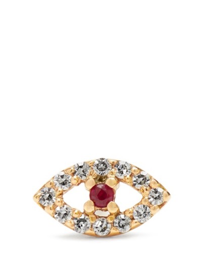 ILEANA MAKRI Diamond, ruby & rose-gold earring. Small neat single earrings | luxe stud earring | luxury style jewellery | rubies and diamonds | red gem stones jewelry