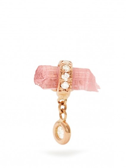 JACQUIE AICHE Diamond, tourmaline & rose-gold earring. Single earrings | pink crystal jewellery | diamonds | mini luxe accessories | small dainty jewellery - flipped